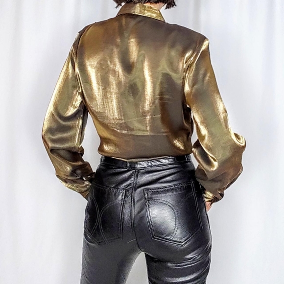 SOLD 90s gold lamé blouse - Picture 2 of 4